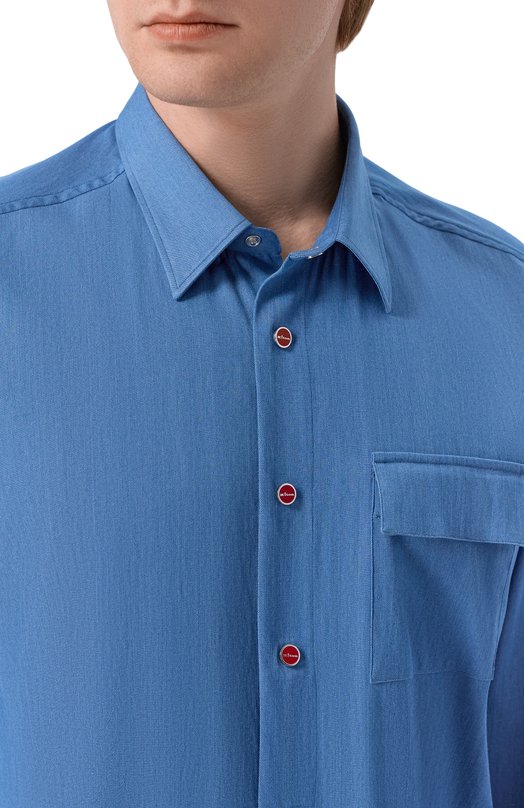 Хлопковая рубашка Kiton UMCBUBAH09696 Голубой  UMCBUBAH09696 Фото 5