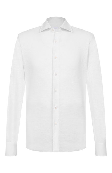 Мужская льняная рубашка MVST белого цвета, арт. SLIM/GABRIELLE/R0UND/800-JERSEY | Фото 1 (Автоматизация состава: Проставлено; Автоматизация ТО: Простав�лено; Рукава: Длинные; Материал внешний: Лен; Длина (для топов): Стандартные)
