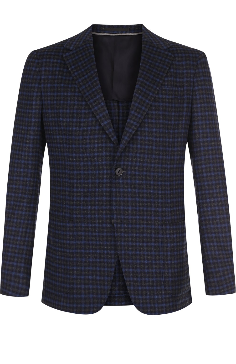 Однобортный шерстяной пиджак в клетку ZEGNA темно-синего цвета по цене 109500 руб., арт. 450712/1DS8G0, фото 1 Однобортный шерстяной пиджак в клетку ZEGNA, арт. 450712/1DS8G0, фото 1