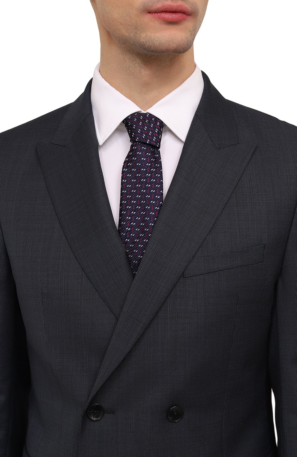 Шелковый галстук GIORGIO ARMANI темно-синего цвета по цене 18900 руб., арт. 360054/4F921, фото 2 Шелковый галстук GIORGIO ARMANI, арт. 360054/4F921, фото 2