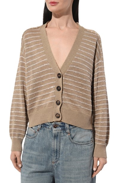Хлопковый кардиган BRUNELLO CUCINELLI бежевого цвета по цене 154000 руб., арт. M7876B1330, фото 3 Хлопковый кардиган BRUNELLO CUCINELLI, арт. M7876B1330, фото 3