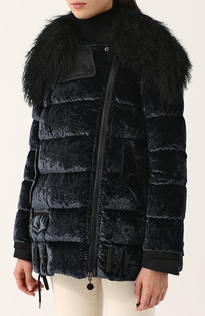 Стеганый бархатный пуховик с косой молнией MONCLER, арт. C2-093-46322-20-549K1, фото 3