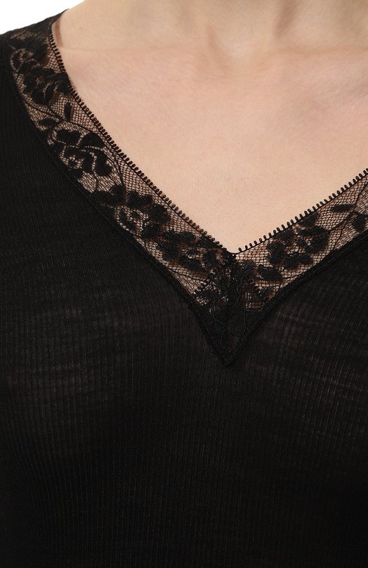 Лонгслив из шерсти и шелка Zimmerli 370-53506 Чёрный  370-53506 Фото 5