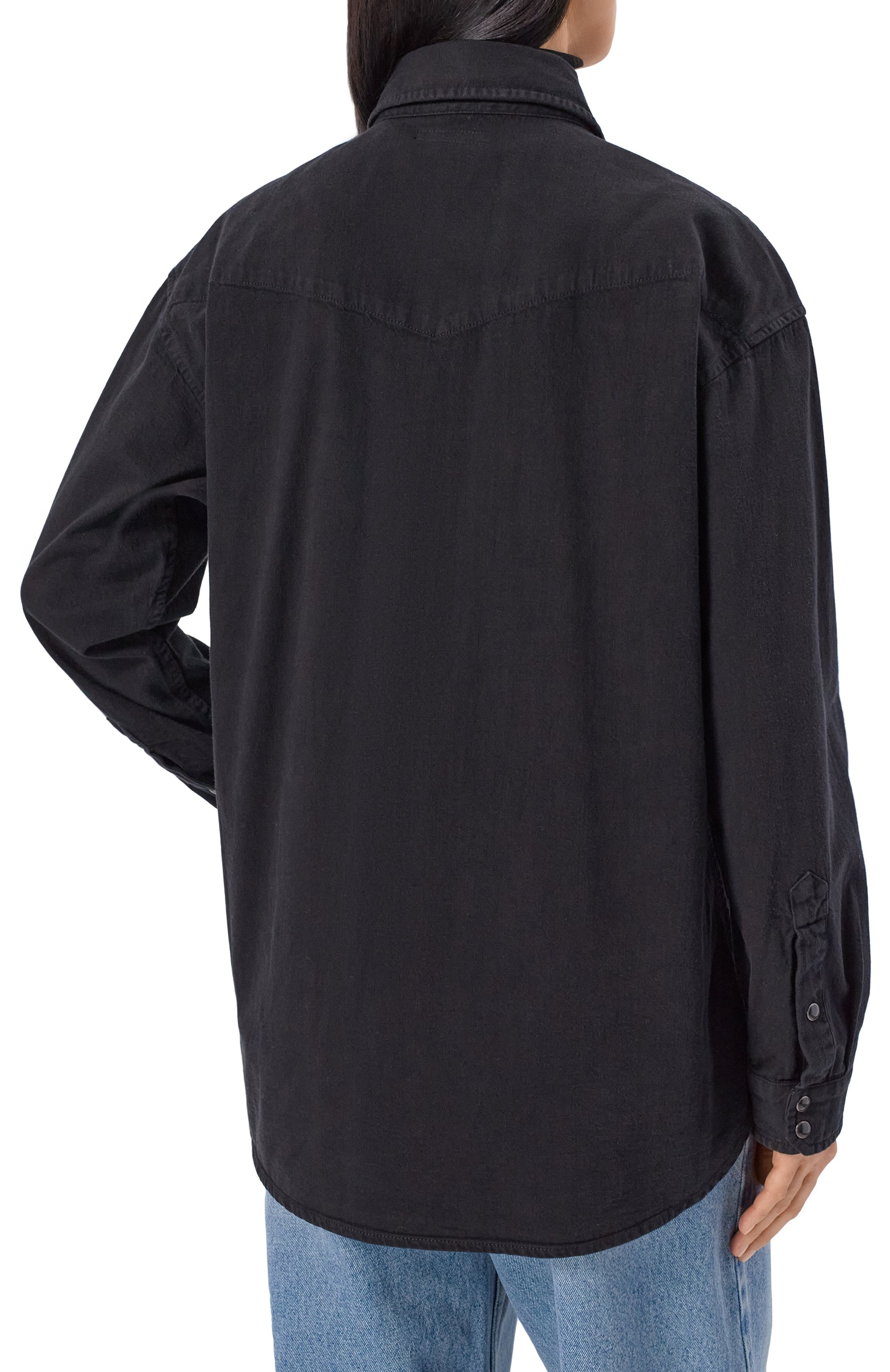 Джинсовая рубашка MOTHER черного цвета по цене 42450 руб., арт. 21306-1494/A/THE EXES AND 0HS, фото 4 Джинсовая рубашка MOTHER, арт. 21306-1494/A/THE EXES AND 0HS, фото 4