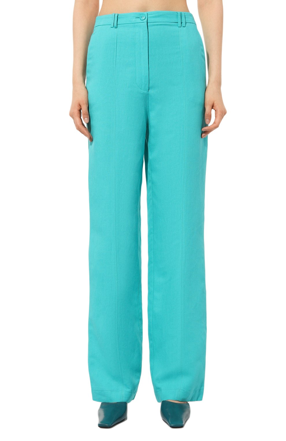 Брюки из вискозы и льна PATRIZIA PEPE бирюзового цвета по цене 26200 руб., арт. 2P1491_A052, фото 3 Брюки из вискозы и льна PATRIZIA PEPE, арт. 2P1491_A052, фото 3