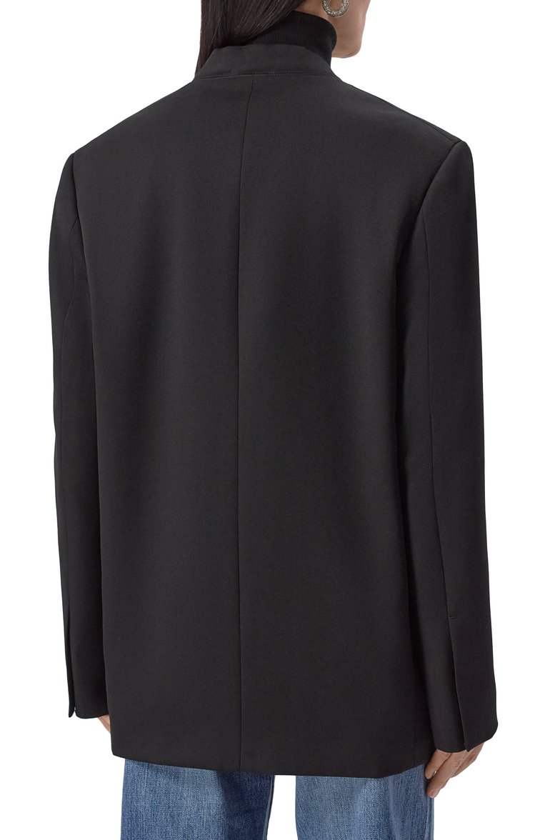 Женский шерстяной жакет JIL SANDER черного цвета, арт. J04BN0108-J40021 | Фото 4 (Рукава: Длинные; Материал внешний: Шерсть; Длина (для топов): Удлиненные; 1-2-бортные: Однобортные; Женское Кросс-КТ: Жакет-одежда; Стили: Классический; Материал подклада: Вискоза)