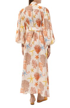 Женское льняное платье PALM NOOSA разноцветного цвета, арт. N0DDY DRESS | Фото 4 (Материал сплава: Проставлено; Рукава: Длинные; Материал внешний: Лен; Драгоценные камни: Проставлено; Длина Ж (юбки, платья, шорты): Миди; Женское Кросс-КТ: Платье-пляжная одежда; Стили: Романтичный)