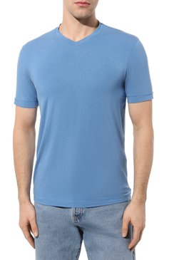 Мужская футболка из вискозы GIORGIO ARMANI голубого цвета, арт. 8NST53/SJP4Z | Фото 3 (Длина (для топов): Стандартные; Материал внешний: Вискоза; Рукава: Короткие; Драгоценные камни: Проставлено; Материал сплава: Проставлено; Принт: Без принта; Стили: Кэжуэл; Мужское Кросс-КТ: Футболка-одежда; Кросс-КТ: Джерси)