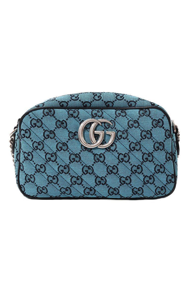 Женская сумка gg marmont small GUCCI голубого цвета, арт. 447632 2UZCN | Фото 1 (Материал: Текстиль; Размер: small; Ремень/цепочка: На ремешке; Сумки-технические: Сумки через плечо)