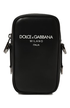 Мужская кожаная сумка DOLCE & GABBANA черного цвета, арт. BM9041_BC9041/AN244_1 | Фото 1 (Материал: Натуральная кожа; Материал сплава: Проставлено; Размер: mini; Ремень/цепочка: На ремешке; Драгоценные камни: Проставлено)