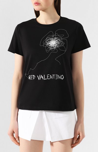 Хлопковая футболка REDVALENTINO черного цвета по цене 8425 руб., арт. TR0MG05A/551, фото 3 Хлопковая футболка REDVALENTINO, арт. TR0MG05A/551, фото 3