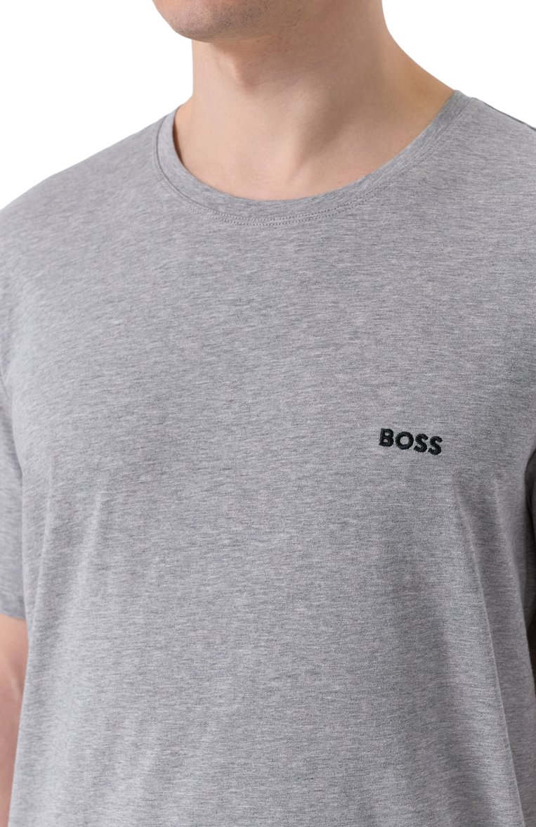 Мужская хлопковая футболка BOSS серого цвета, арт. 50515391 | Фото 5 (Материал внешний: Хлопок; Длина (для топов): Стандартные; Рукава: Короткие; Кросс-КТ: домашняя одежда; Автоматизация ТО: Проставлено; Автоматизация состава: Проставлено)