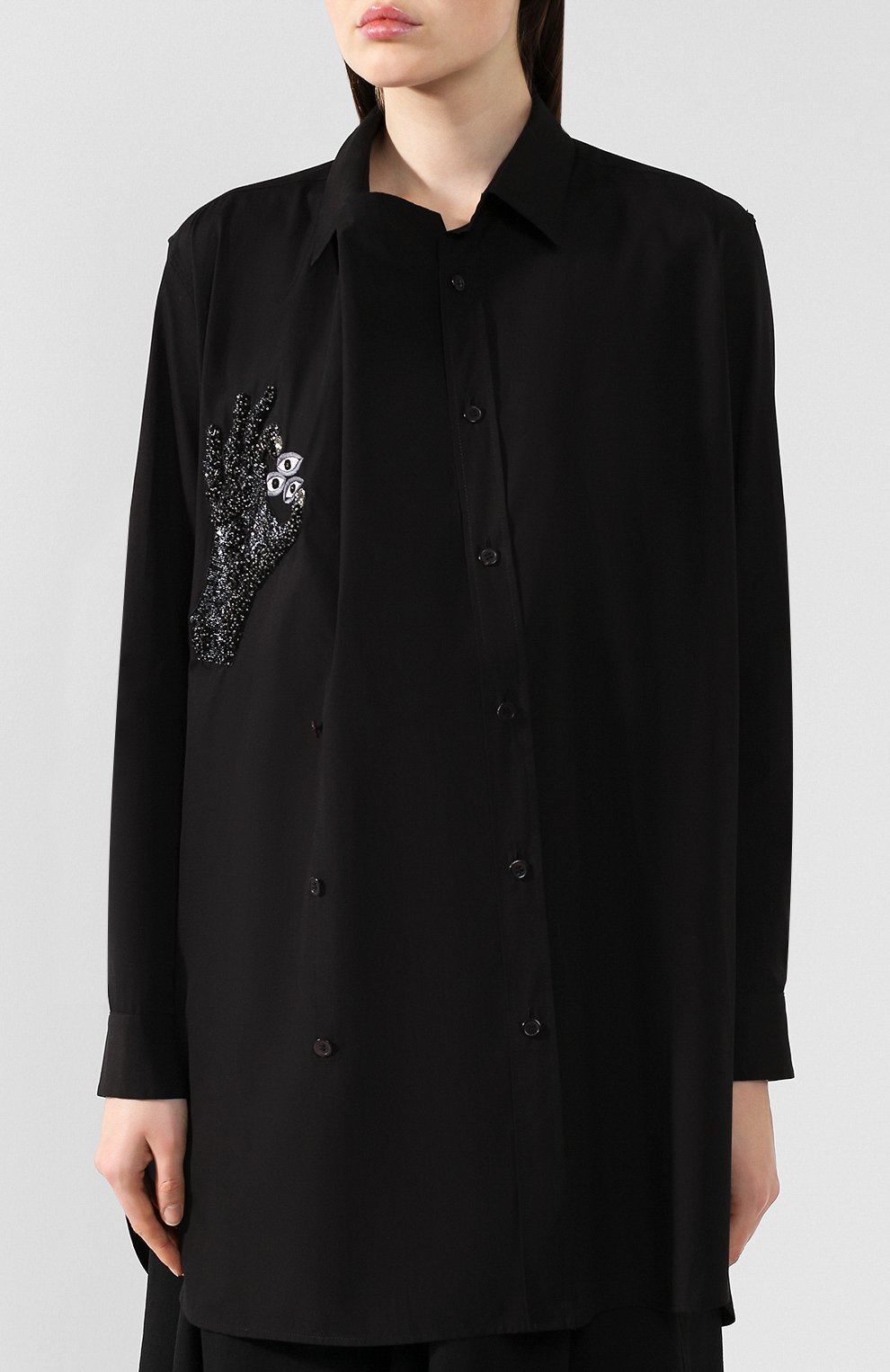 Хлопковая рубашка YOHJI YAMAMOTO черного цвета по цене 75250 руб., арт. YJ-B06-028, фото 6 Хлопковая рубашка YOHJI YAMAMOTO, арт. YJ-B06-028, фото 6