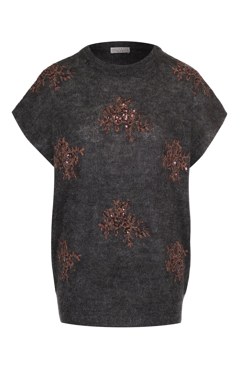 Вязаный пуловер с коротким рукавом и декоративной отделкой BRUNELLO CUCINELLI, арт. M1V769610, фото 1