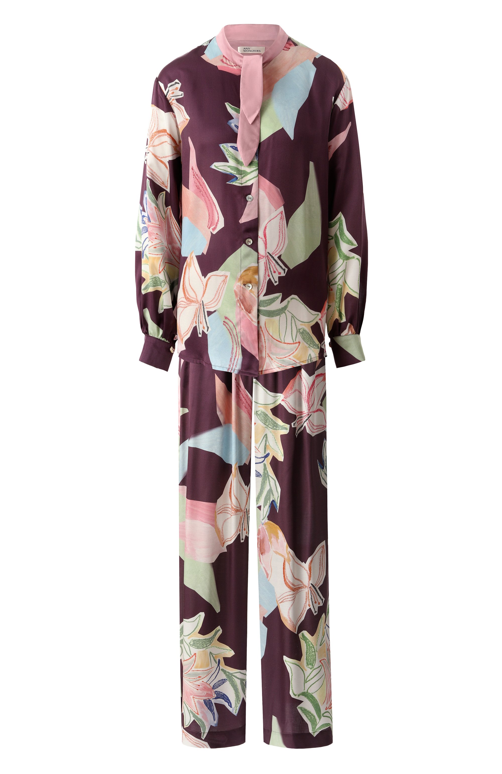 Пижама из хлопка и шелка ANY WOWZERS фиолетового цвета по цене 45000 руб., арт. BOWIE02P-LILPL, фото 1 Пижама из хлопка и шелка ANY WOWZERS, арт. BOWIE02P-LILPL, фото 1