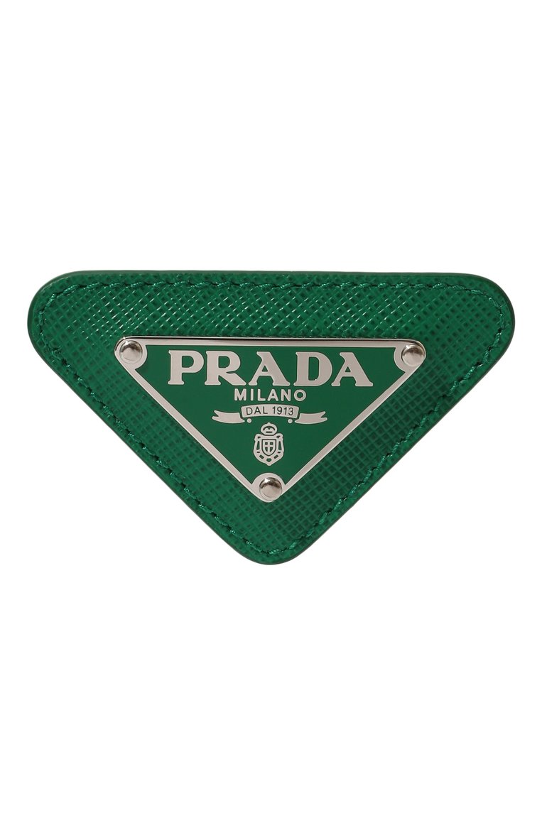 Мужская кожаный значок PRADA зеленого цвета, арт. 2IS061-QHH-F0458 | Фото 1 (Материал: Натуральная кожа; Материал сплава: Проставлено; Нос: Не проставлено)