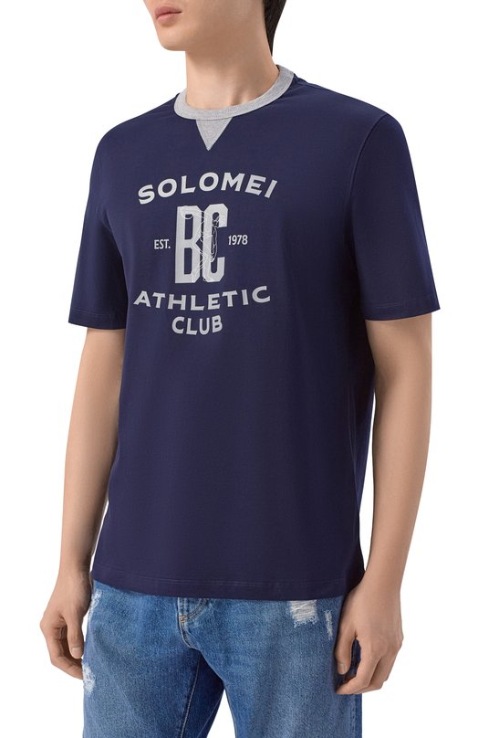 Хлопковая футболка Brunello Cucinelli M0B131001G Синий  M0B131001G Фото 3