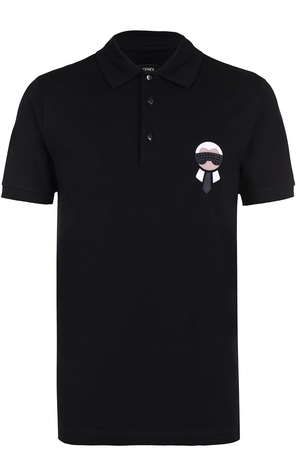 Хлопковое поло с кожаной аппликацией FENDI черного цвета по цене 41950 руб., арт. FY0837/0NZ, фото 1 Хлопковое поло с кожаной аппликацией FENDI, арт. FY0837/0NZ, фото 1
