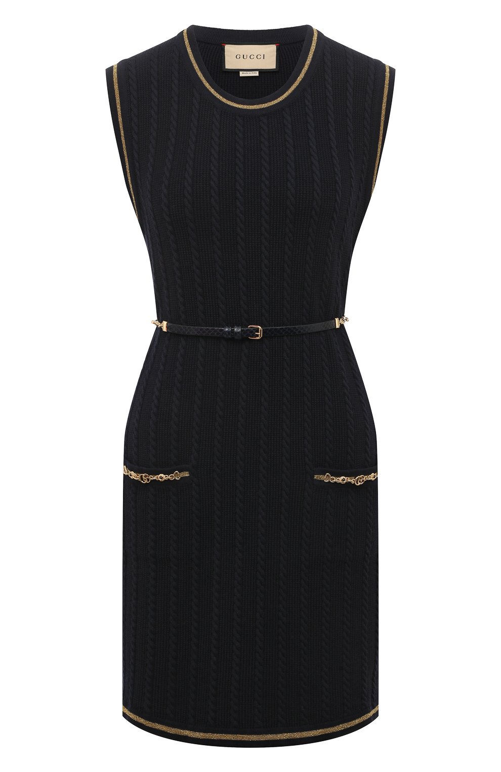Платье из шерсти и хлопка GUCCI синего цвета по цене 222000 руб., арт. 658350 XKBVO, фото 1 Платье из шерсти и хлопка GUCCI, арт. 658350 XKBVO, фото 1