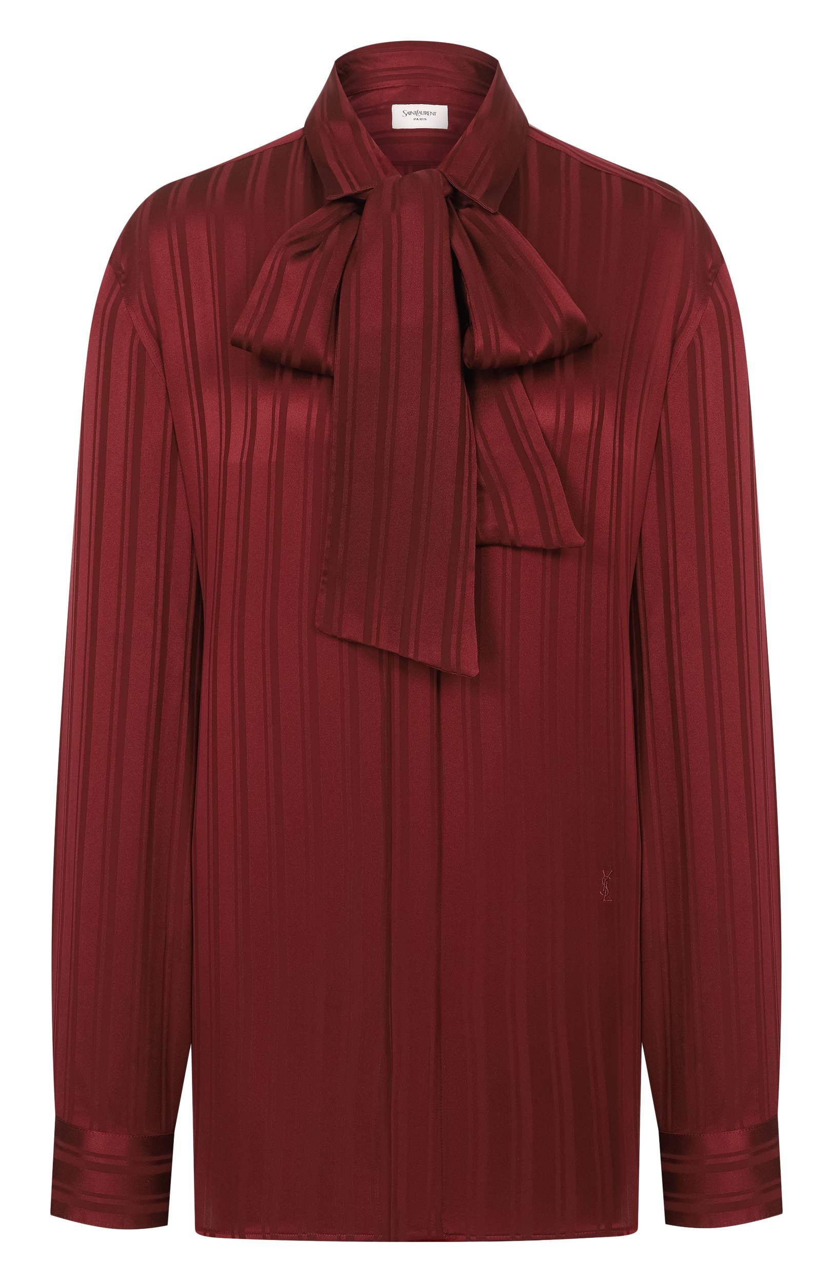 Шелковая блузка SAINT LAURENT бордового цвета по цене 338000 руб., арт. 838125/Y142U, фото 1 Шелковая блузка SAINT LAURENT, арт. 838125/Y142U, фото 1
