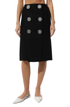 Женская шерстяная юбка PRADA черного цвета, арт. P119T-W3Q-F0002-212 | Фото 3 (Длина Ж (юбки, платья, шорты): До колена; Материал внешний: Шерсть; Женское Кросс-КТ: Юбка-одежда; Стили: Кэжуэл)
