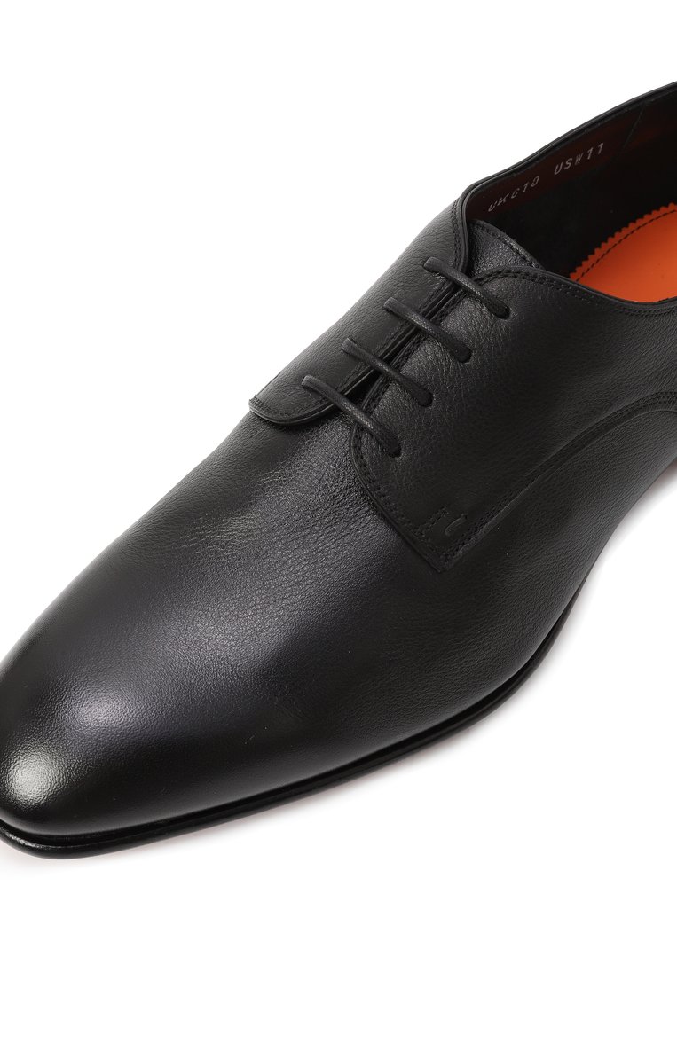 Мужские кожаные дерби SANTONI черного цвета, арт. MCAG19026LA3SGFR | Фото 7 (Материал внешний: Натуральная кожа; Материал сплава: Проставлено; Материал внутренний: Натуральная кожа; Нос: Не проставлено; Стили: Классический)