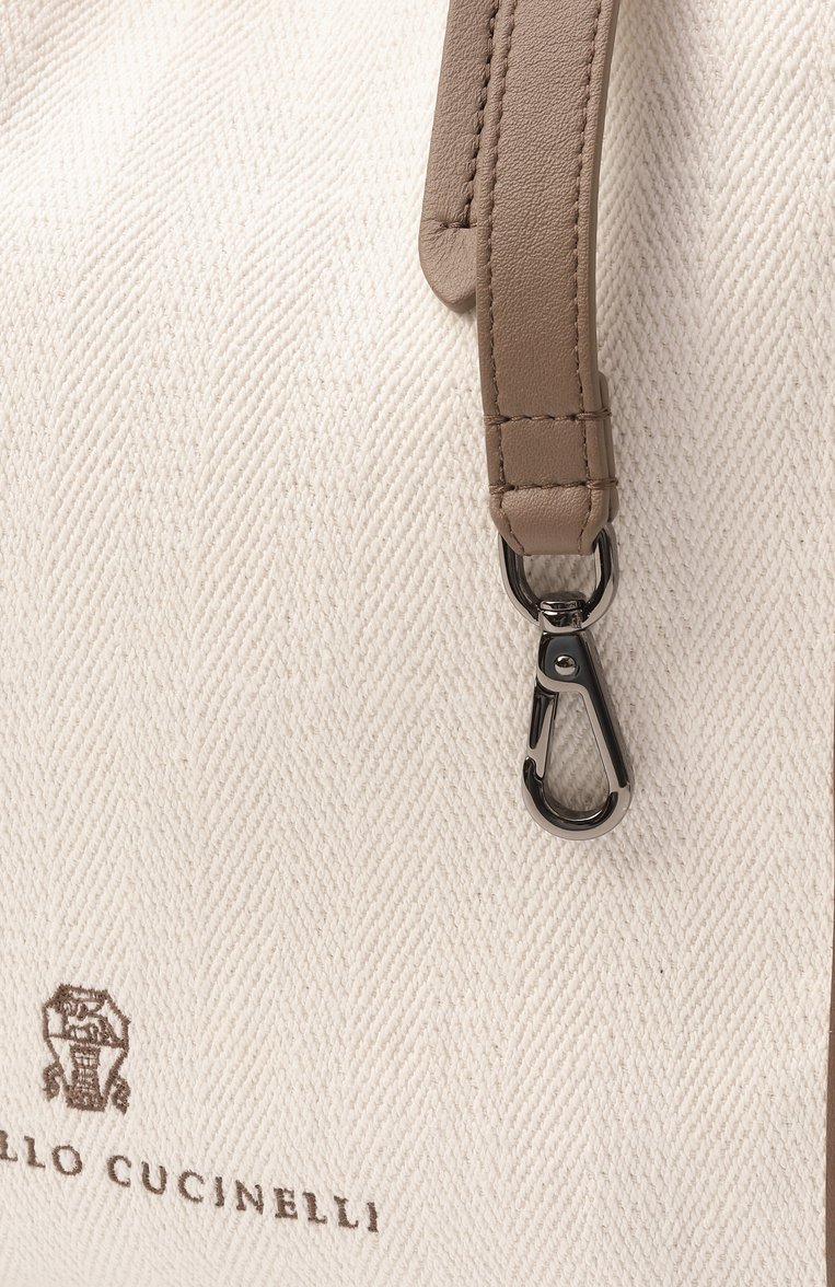 Женская сумка BRUNELLO CUCINELLI кремового цвета, арт. ML571M102 | Фото 3 (Ремень/цепочка: На ремешке; Размер: medium; Материал: Текстиль; Автоматизация состава: Проставлено; Автоматизация ТО: Проставлено)