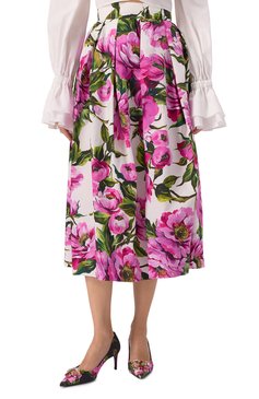 Женская хлопковая юбка DOLCE & GABBANA разноцветного цвета, арт. F4CULT/HS5S3 | Фото 3 (Материал сплава: Проставлено; Длина Ж (юбки, платья, шорты): Миди; Драгоценные камни: Проставлено; Стили: Романтичный; Материал внешний: Хлопок)