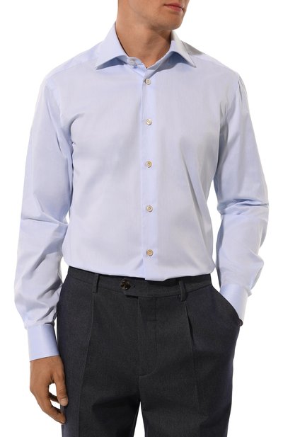 Хлопковая сорочка KITON голубого цвета по цене 69950 руб., арт. UCIH0614602, фото 3 Хлопковая сорочка KITON, арт. UCIH0614602, фото 3