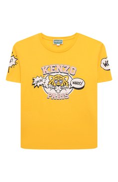 Детская хлопковая футболка KENZO желтого цвета, арт. K60259/3-5 | Фото 1 (Материал сплава: Проставлено; Рукава: Короткие; Материал внешний: Хлопок; Драгоценные камни: Проставлено; Девочки Кросс-КТ: футболка-одежда)