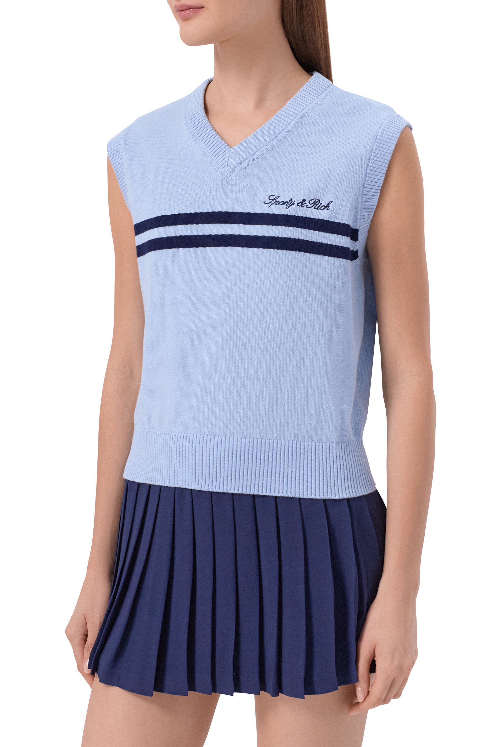 Хлопковый жилет SPORTY AND RICH голубого цвета по цене 20750 руб., арт. WS09975326BL143, фото 3 Хлопковый жилет SPORTY AND RICH, арт. WS09975326BL143, фото 3