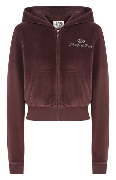 Женский хлопковая толстовка SPORTY AND RICH, арт. CA046716689BR03/JUICY SCRIPT VEL0UR ZIP H00DIE