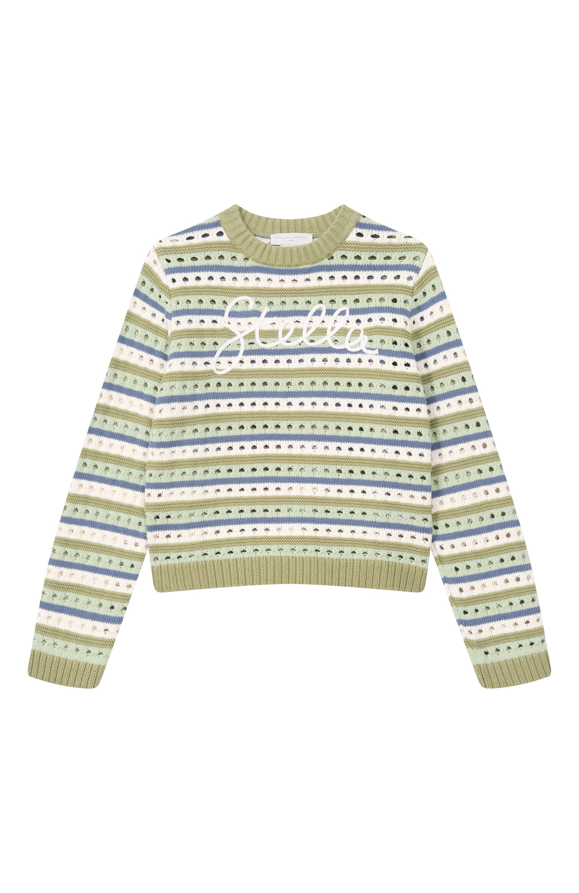 Хлопковый пуловер STELLA MCCARTNEY светло-зеленого цвета по цене 23800 руб., арт. TY9A40, фото 1 Хлопковый пуловер STELLA MCCARTNEY, арт. TY9A40, фото 1