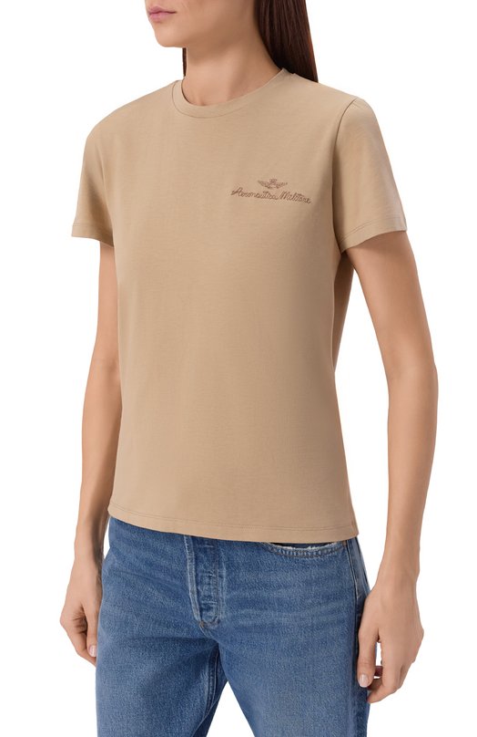 Хлопковая футболка Aeronautica Militare TS2490DJ00675 Бежевый  TS2490DJ00675 Фото 3