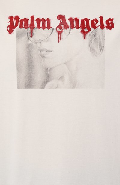 Хлопковая футболка PALM ANGELS кремового цвета по цене 29450 руб., арт. PMAA089F24JER008, фото 5 Хлопковая футболка PALM ANGELS, арт. PMAA089F24JER008, фото 5