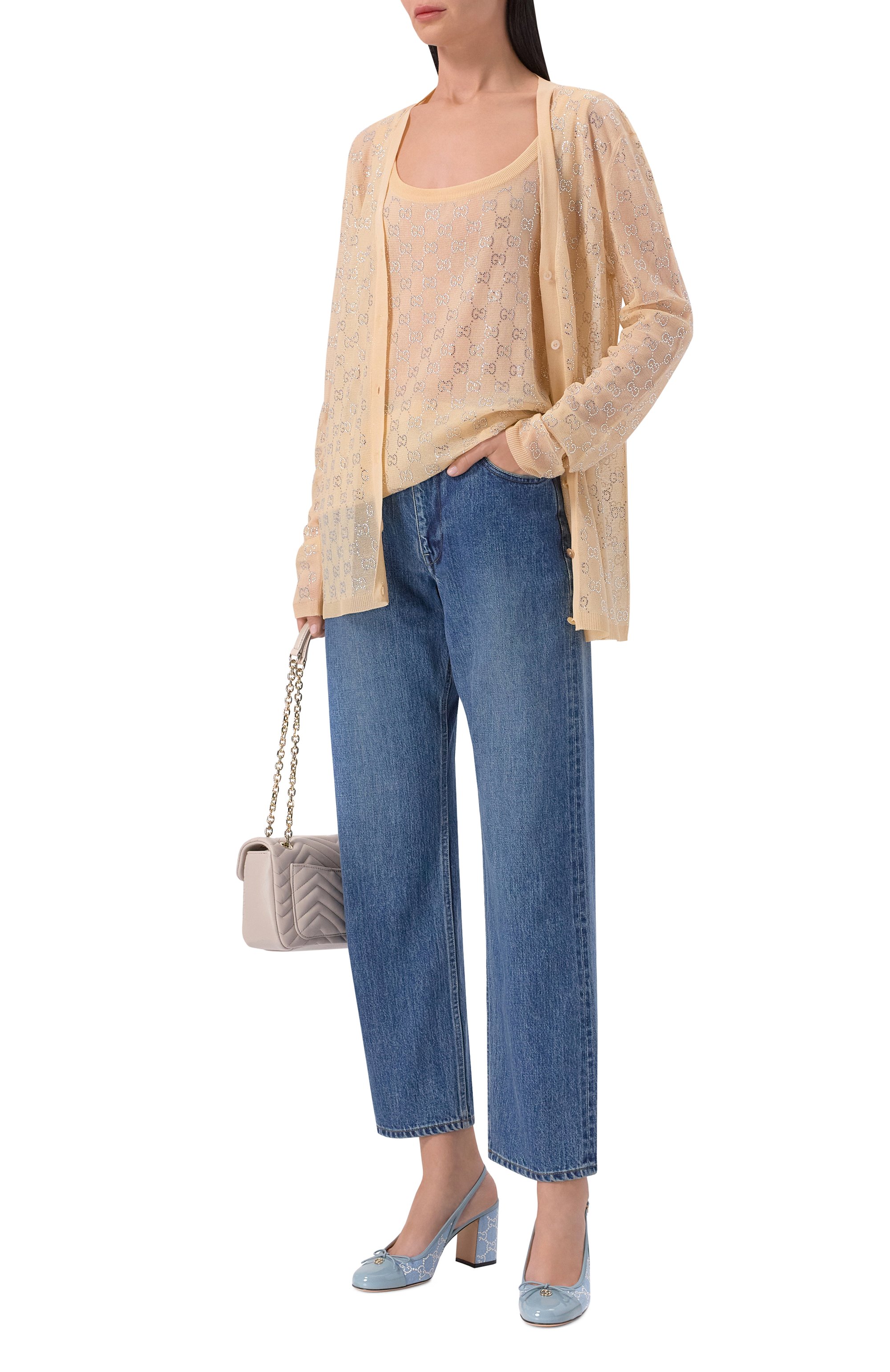 Шелковый топ с отделкой стразами GUCCI, арт. 856134/XKFC5, фото 2