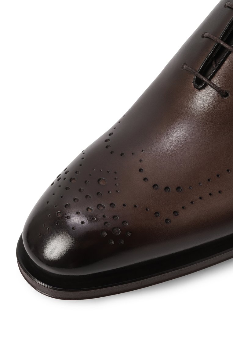 Мужские кожаные оксфорды SANTONI темно-коричневого цвета, арт. MCCG18542MC8HFUL | Фото 7 (Материал внешний: Натуральная кожа; Нос: Не проставлено; Материал внутренний: Натуральная кожа; Материал сплава: Проставлено; Мужское Кросс-КТ: Броги-обувь; Стили: Классический)