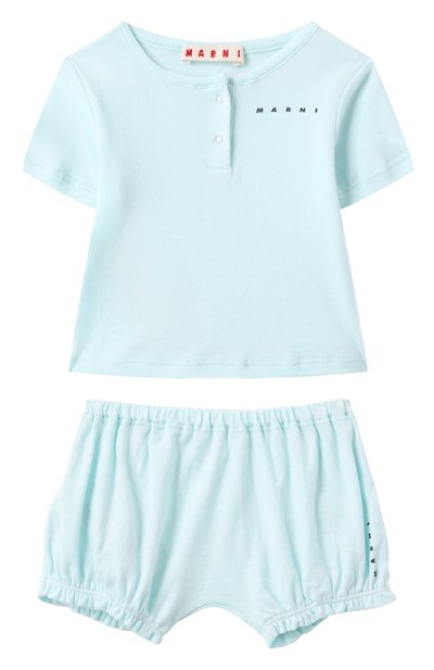 Комплект из футболки и шорт MARNI голубого цвета по цене 11500 руб., арт. M01442/M00UL, фото 1 Комплект из футболки и шорт MARNI, арт. M01442/M00UL, фото 1