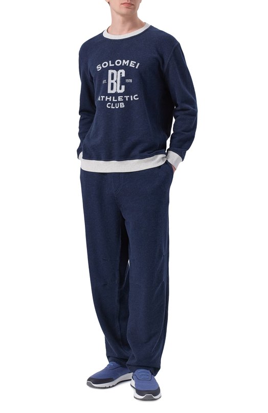 Свитшот из хлопка и льна Brunello Cucinelli MR8313380G Синий  MR8313380G Фото 2