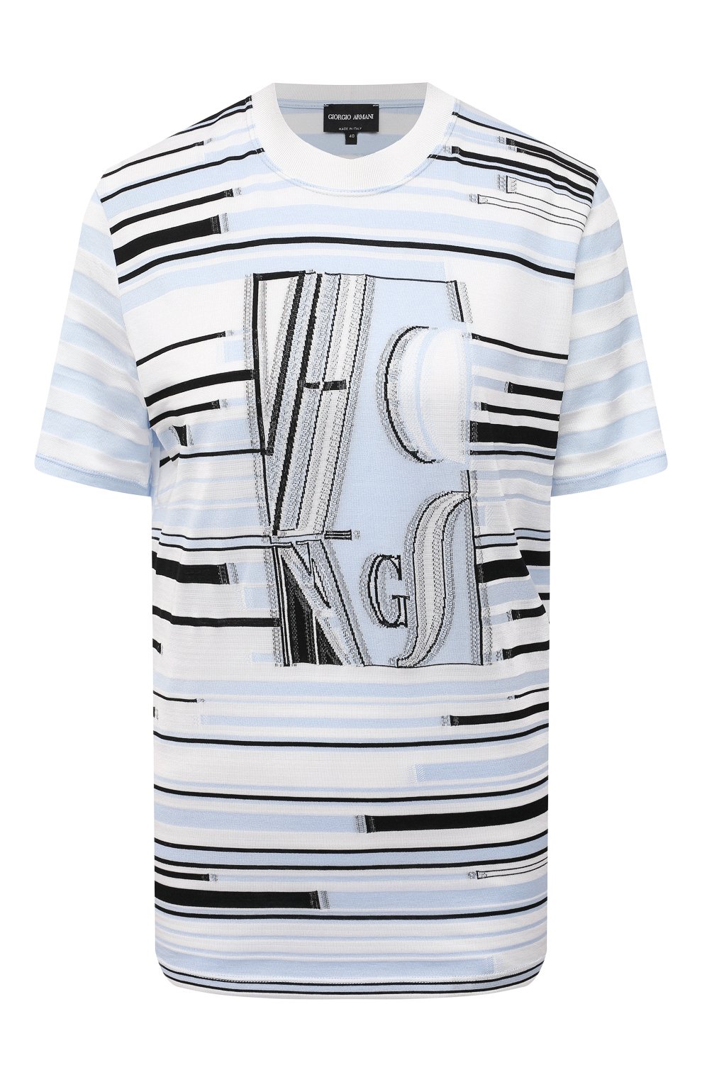Футболка из хлопка вискозы GIORGIO ARMANI голубого цвета по цене 53650 руб., арт. 3KAM54/AJCIZ, фото 1 Футболка из хлопка вискозы GIORGIO ARMANI, арт. 3KAM54/AJCIZ, фото 1
