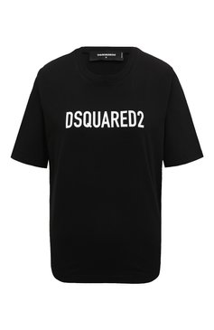 Женская хлопковая футболка DSQUARED2 черного цвета, арт. S75GD0283/S24321 | Фото 1 (Рукава: Короткие; Длина (для топов): Стандартные; Принт: С принтом; Материал сплава: Проставлено; Материал внешний: Хлопок; Стили: Спорт-шик; Женское Кросс-КТ: Футболка-одежда; Драгоценные камни: Проставлено)