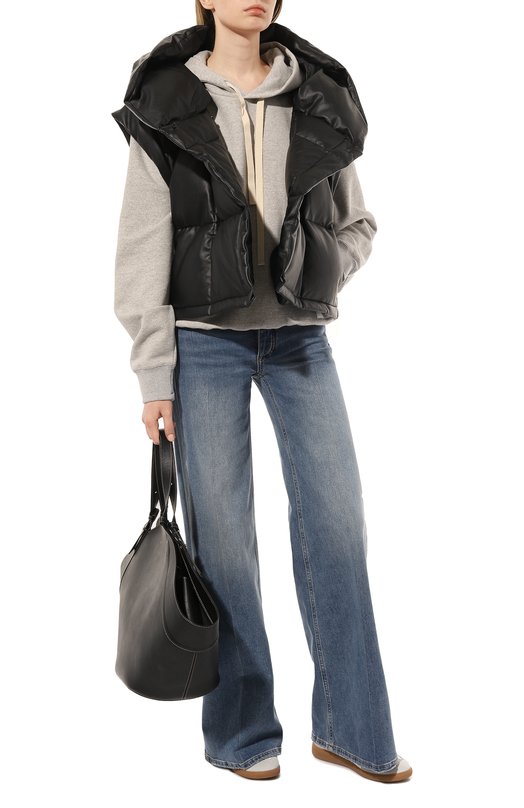 Пуховый жилет из экокожи GOEN.J Чёрный, фото 2