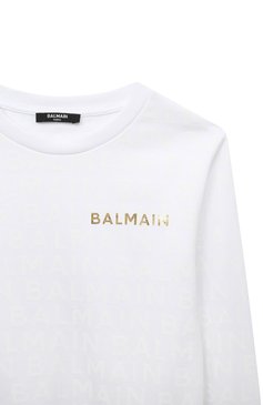 Детский хлопковый свитшот BALMAIN белого цвета, арт. BT4P90 | Фото 3 (Рукава: Длинные; Материал сплава: Проставлено; Материал внешний: Хлопок; Драгоценные камни: Проставлено; Мальчики Кросс-КТ: Свитшот-одежда)