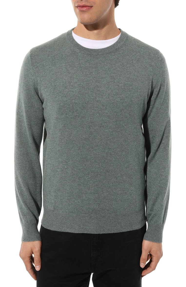 Мужской кашемировый джемпер BRUNELLO CUCINELLI зеленого цвета, арт. M2200B2204 | Фото 3 (Материал внешний: Кашемир, Шерсть; Длина (для топов): Стандартные; Рукава: Длинные; Вырез: Круглый; Стили: Кэжуэл; Принт: Без принта; Мужское Кросс-КТ: Джемперы)