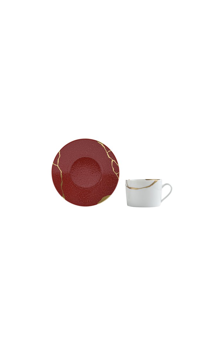 Набор из четырёх чайных чашек с блюдцами kintsugi rouge empereur BERNARDAUD красного цвета, арт. 1977/22666 | Фото 2 (Региональные ограничения белый список (Axapta Mercury): Не проставлено; Нос: Не проставлено; Коллекция: Kintsugi Rouge Empereur; Ограничения доставки: fragile-2)