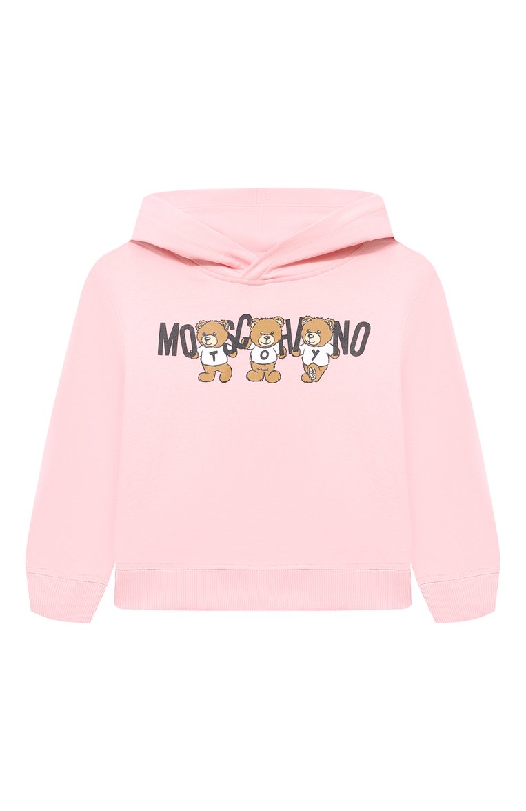 Детский хлопковое худи MOSCHINO светло-розового цвета, арт. HMF07K/LCA40/4-8 | Фото 1 (Драгоценные камни: Проставлено; Материал внешний: Хлопок; Материал сплава: Проставлено; Рукава: Длинные; Девочки Кросс-КТ: Худи-одежда; Ростовка одежда: 4 года | 104 см, 5 лет | 110 см, 8 лет | 128 см, 6 лет | 116 см)