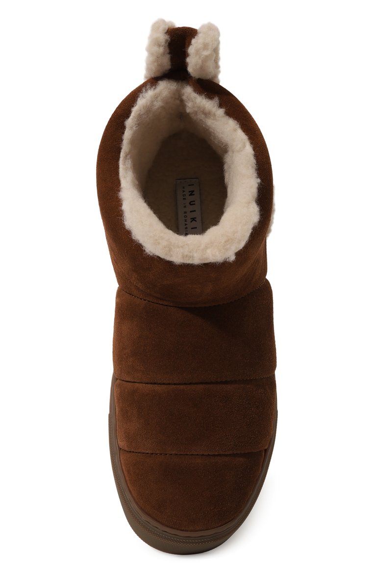 Женские замшевые полусапоги shearling slip-in INUIKII коричневого цвета, арт. 75202-010 | Фото 6 (Материал утеплителя: Натуральный мех; Подошва: Платформа; Драгоценные камни: Проставлено; Материал внешний: Натуральная кожа, Замша; Материал сплава: Проставлено; Кросс-КТ: угги; Высота голенища: Низкие)