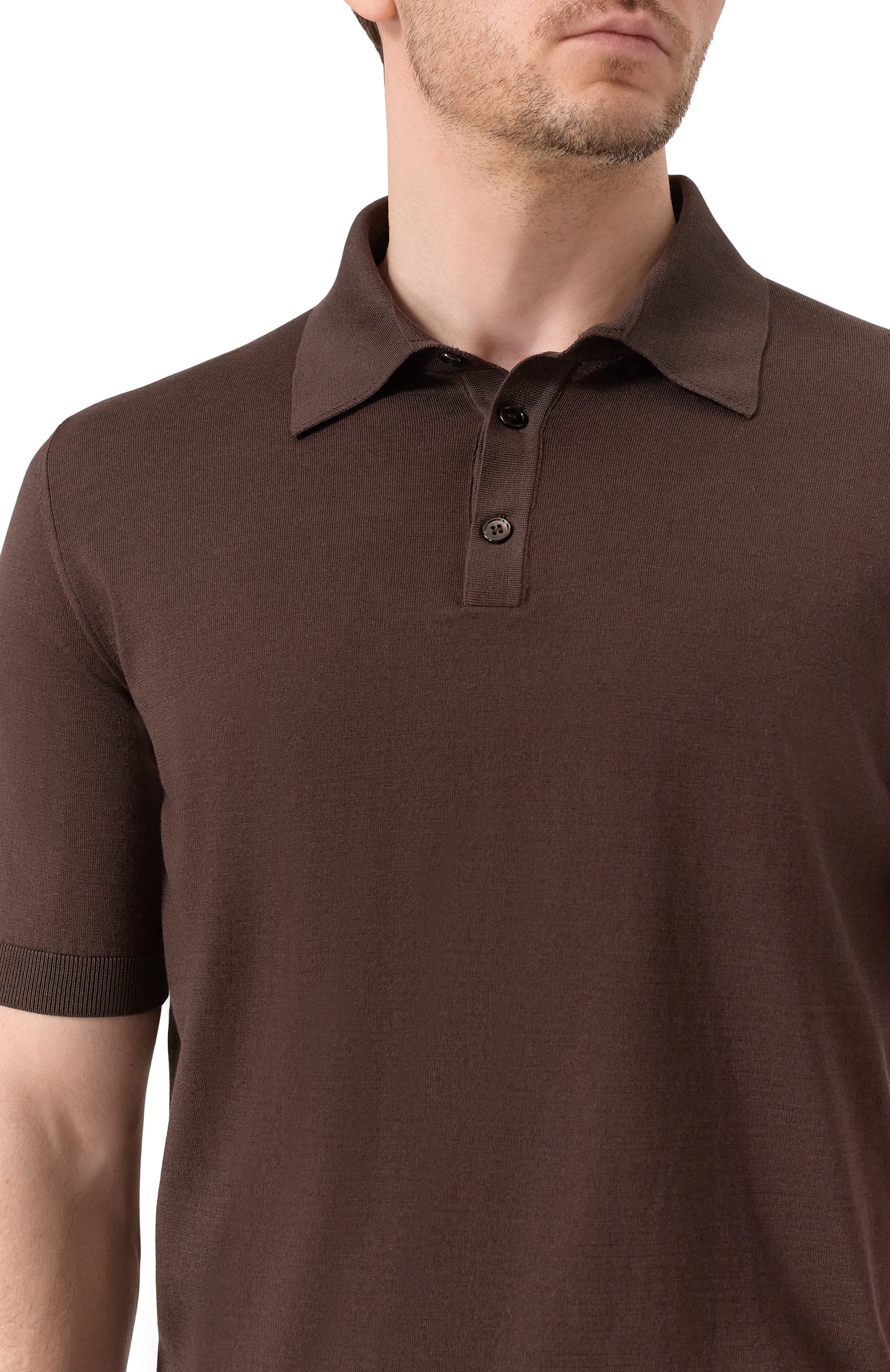 Поло из хлопка и шелка MVST темно-коричневого цвета по цене 97200 руб., арт. M26.CSM.K424/C0TT0N/SILK, фото 5 Поло из хлопка и шелка MVST, арт. M26.CSM.K424/C0TT0N/SILK, фото 5