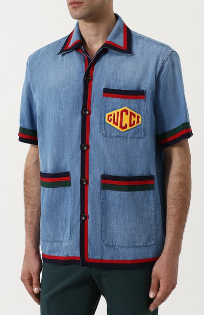 Хлопковая рубашка с контрастной отделкой GUCCI, арт. 519931/XRA78, фото 3