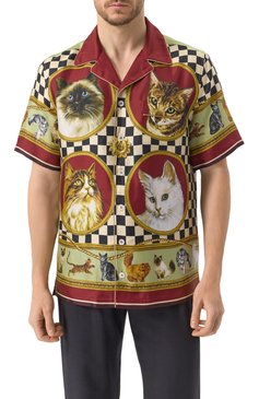 Мужская шелковая рубашка DOLCE & GABBANA разноцветного цвета, арт. G5LH3T/HI1VV | Фото 3 (Драгоценные камни: Проставлено; Длина (для топов): Стандартные; Материал внешний: Шелк; Материал сплава: Проставлено; Рукава: Короткие; Воротник: Отложной; Случай: Повседневный; Принт: С принтом; Стили: Кэжуэл)